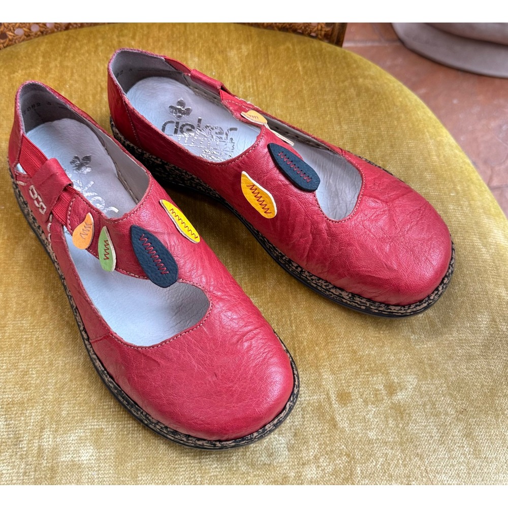 Rieker Antistress Red Leather Mary Jane Shoes Womens EU 37 US 6.5 Comfort Slipon